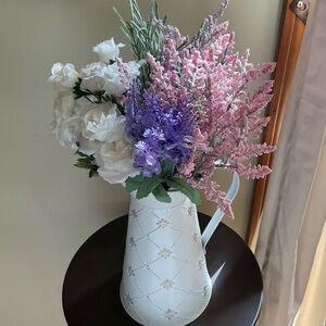 Ashland White Metal Pitcher with Pink & Purple Faux Blooms